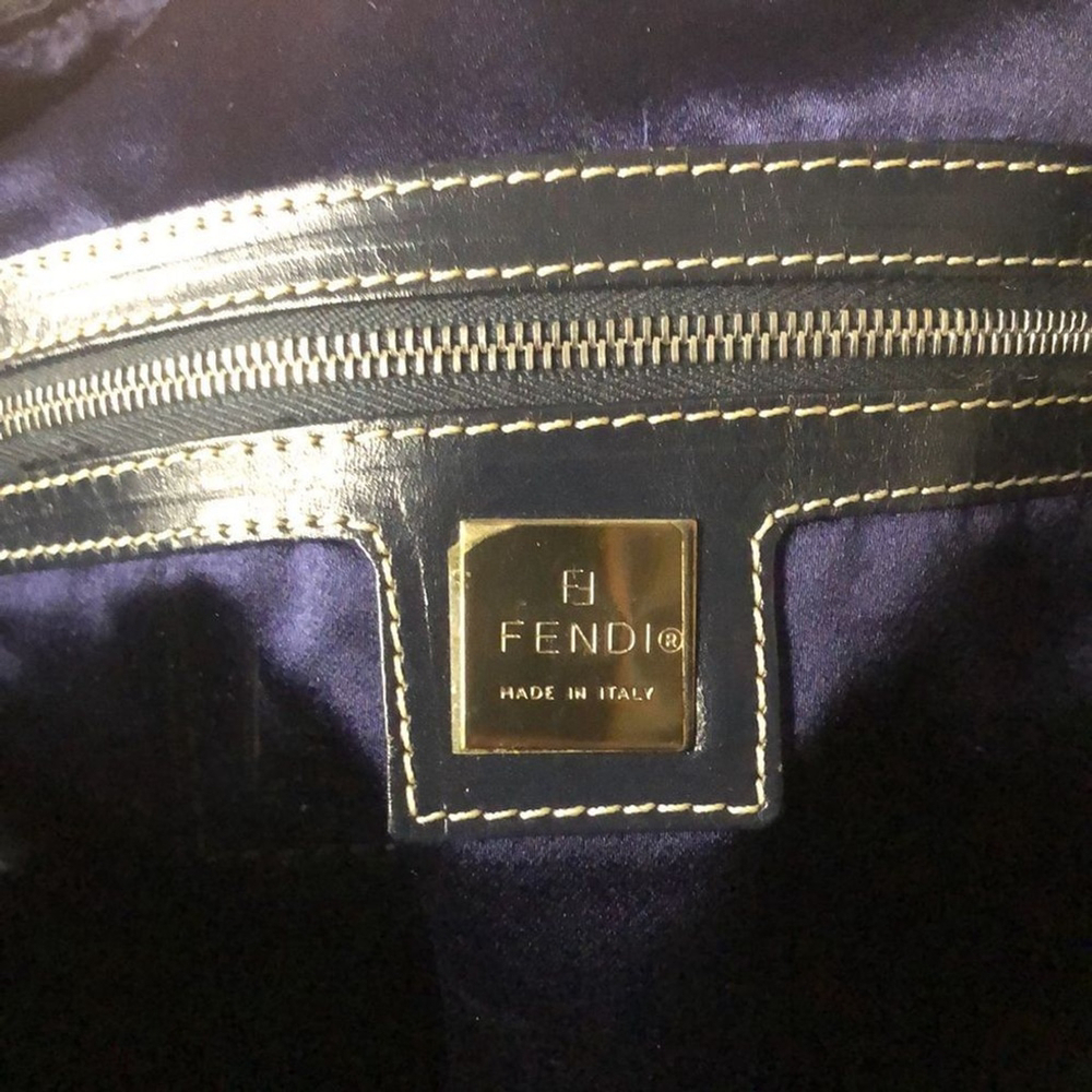 FENDI Zucca Navy Blue Leather Grey Canvas Boston Carry-On Bag Speedy 30 EUC - Picture 5 of 17